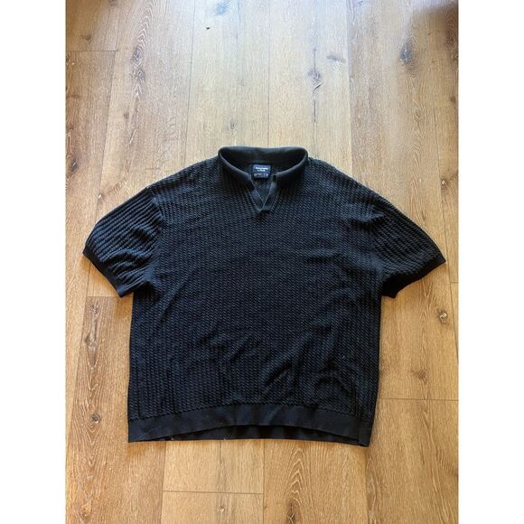 Abercrombie & Fitch Mens Black Knit Pullover Short Sleeve Polo Shirt Size 2XL - Picture 1 of 3